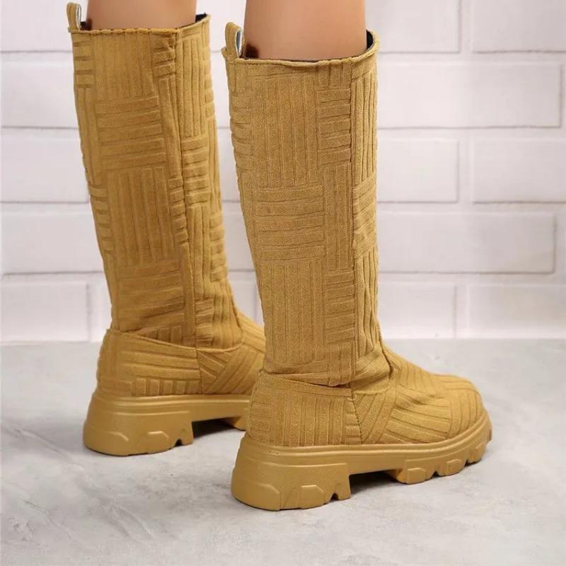 Chic Women Long Boots Brand Design Terry Cloth Knee-high Booties Ladies Thick Sole Pink Green Botas Tone To Tone