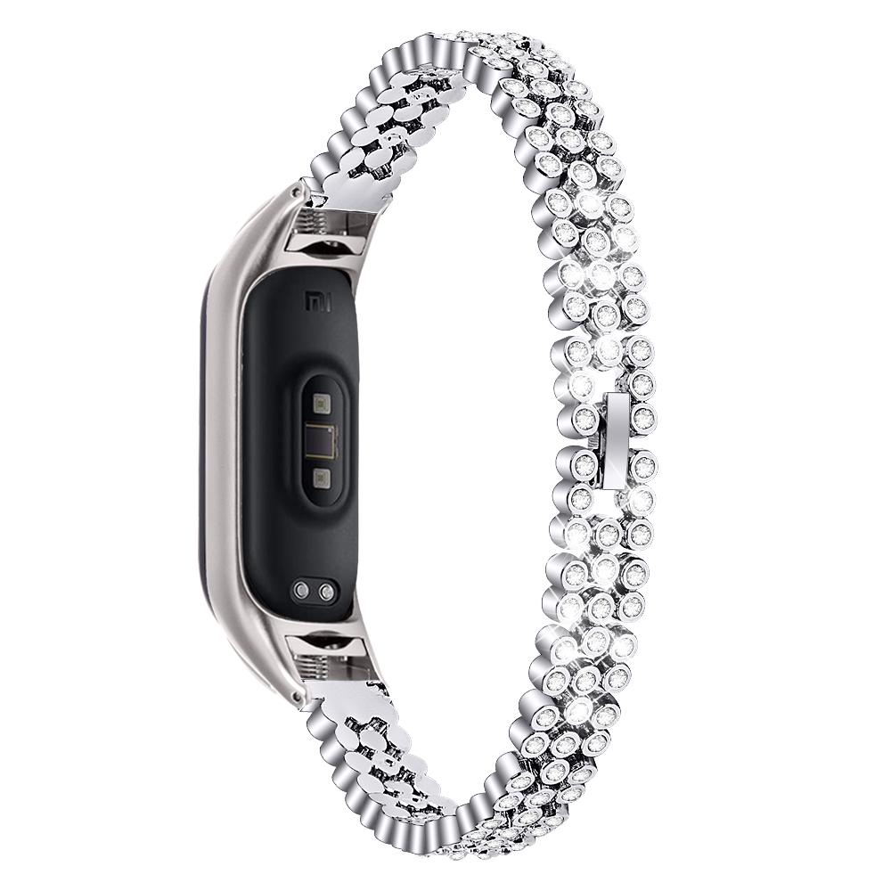 

For Xiaomi Smart Band 9 NFC/9/8 NFC/8 Rhinestone Decor Stainless Steel Strap Smartwatch Wrist Band Silver