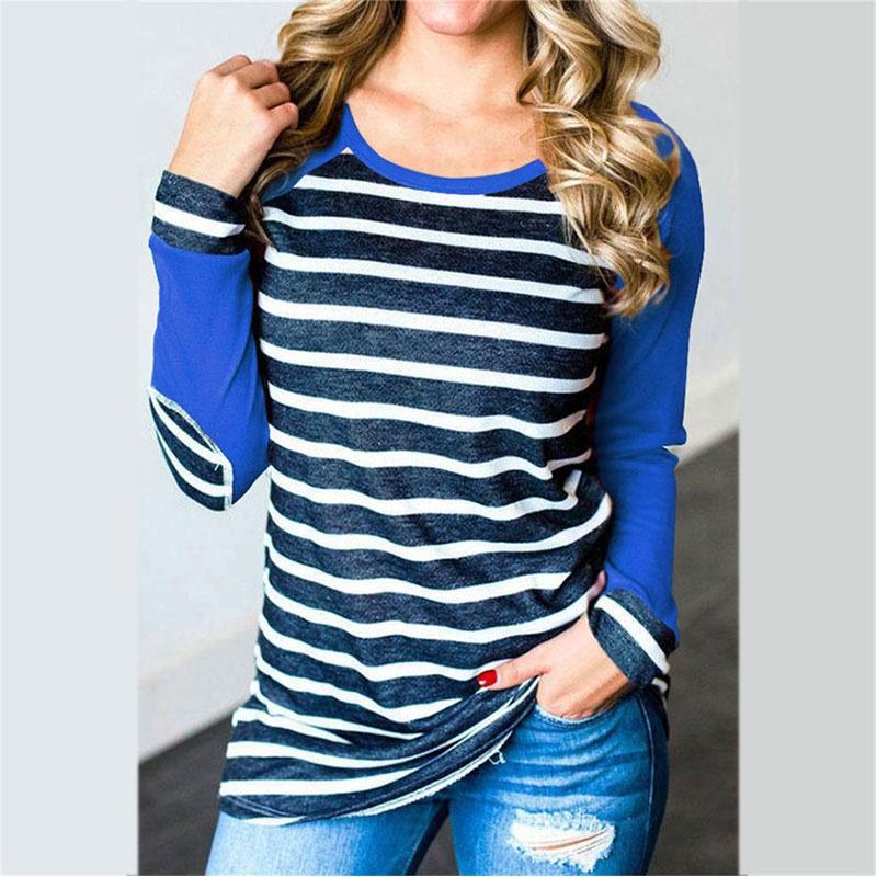 

New Striped Autumn Stitching Round Neck Longsleeved Tshirt Bottoming Shirt Tag 3XL=US XL синий