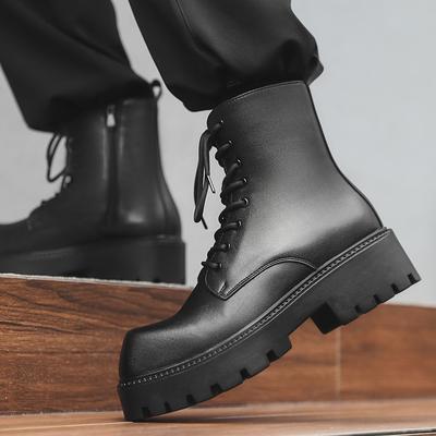 Bottes en rhubarbe pour hommes et femmes, paires identiques, semelles épaisses, rehaussement, bottes courtes montantes en velours, bottes Martin britanniques 55521-P