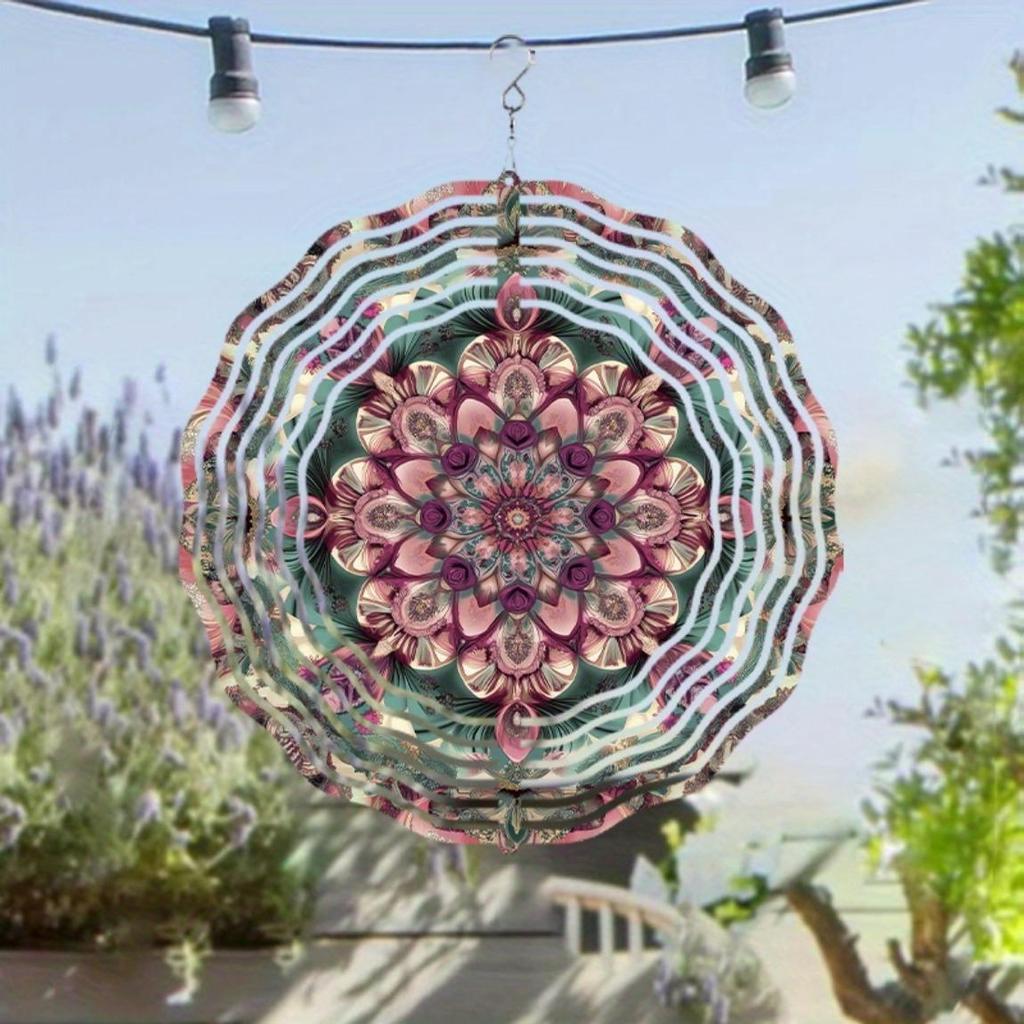 10 Inch Metal Wind Spinner with 360 Swivel Hook Mandala Design Garden Decor Outdoor Art Hanging Ornament for Patio Yard Gift
