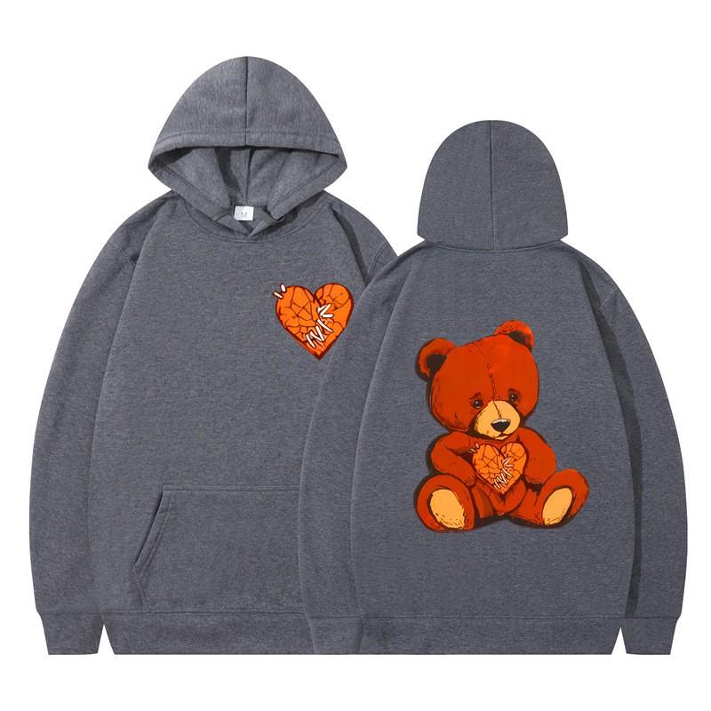 Unisex Hooded Sweatshirt With Teddy Bear Print Casual Oversized Pullover Winter Youth Streetwear