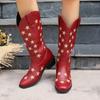 Fashionable Round Toe Thick Heel Color Matching Boots, Wear-resistant, Comfortable and Height-increasing Casual Women's Shoes