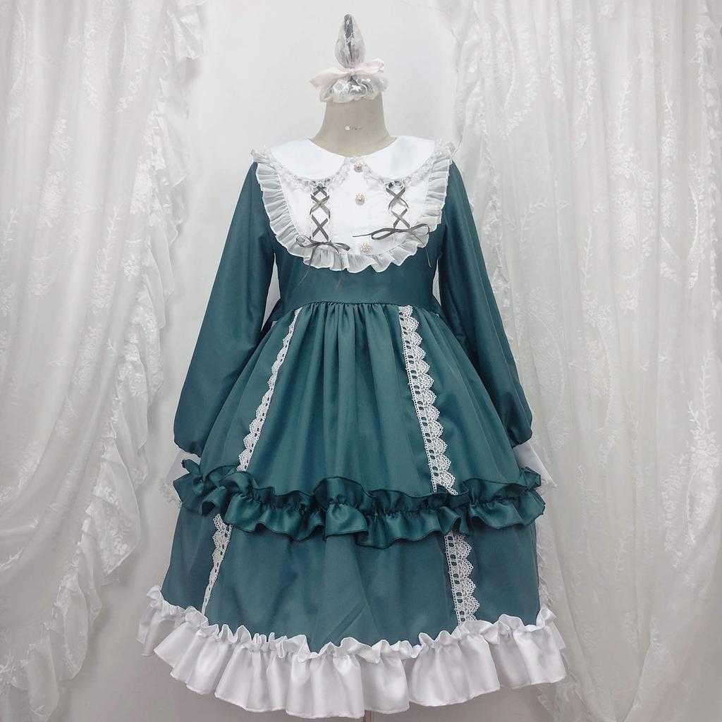 Long Sleeve Lolita Gothic Mori Princess Dreamy Ribbon and Cosplay School Cultural Photo Stage Green Size [SSUPTEMBER2] Dress, Lolita, Girl, Dress,