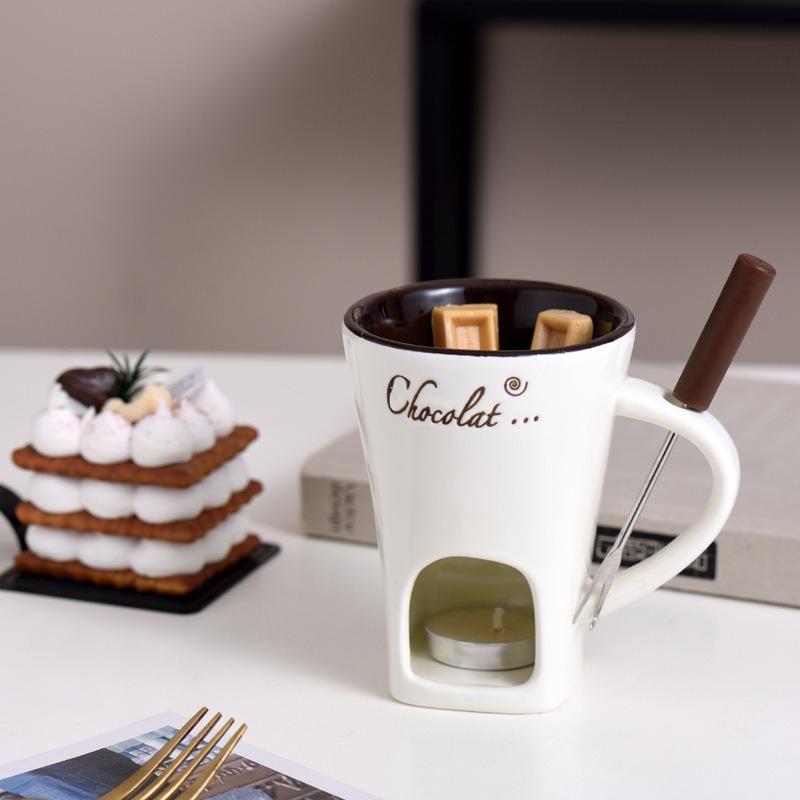 Universelle doppellagige hitzebeständige Keramiktasse Mini Schokoladenkäse Eis Fonduebereiter-Set Kaffeetasse Kleiner Wärmer 1 Stück