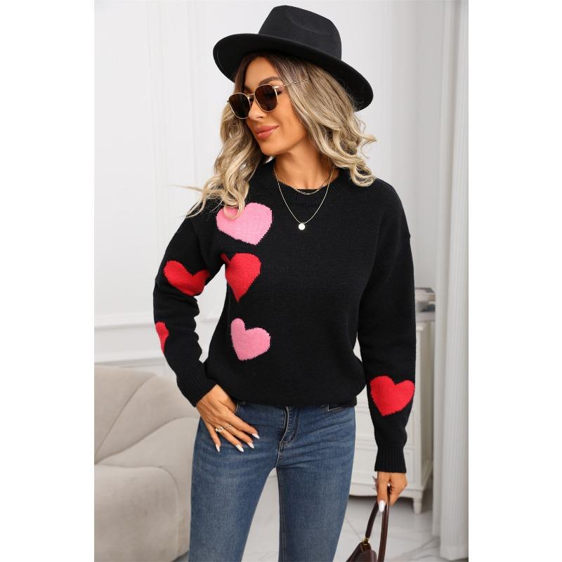 Women's Sweater Autumn and Winter New Valentine's Day Love Jacquard Round Neck Long Sleeve Knitted