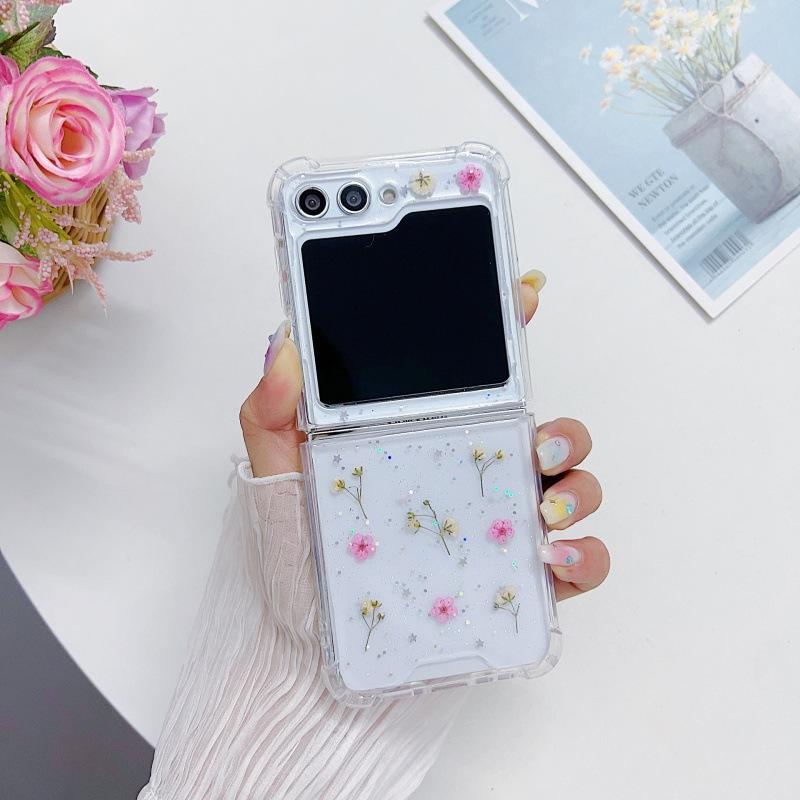 Gypsy small floral mobile phone case Samsung folding ZFlip1/1/1 all-inclusive anti-drop real flower dried flower transparent