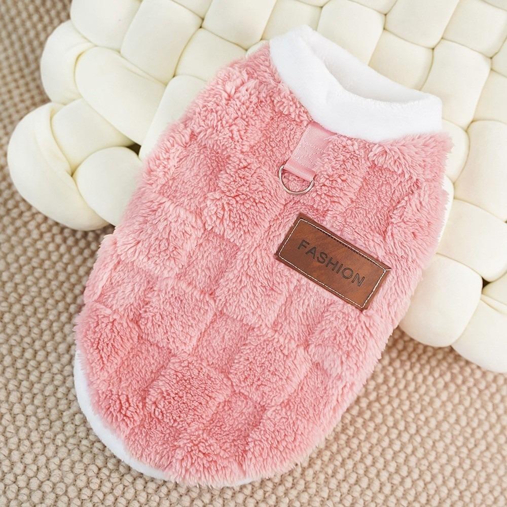 

Velvet Winter Dogs Clothes Soft Dog Plaid Coat Pet Thick Plush Jacket Pet Supplies L рожевий