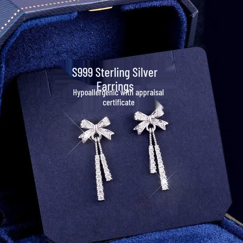 MANHE Women's S999 Sterling Silver Stud Earrings