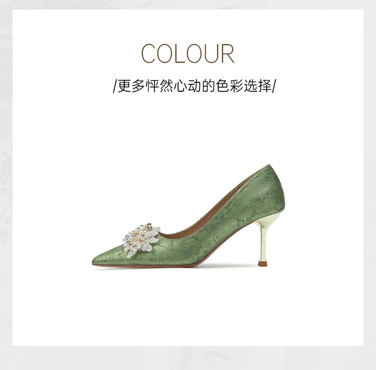 Fashion Shiny Crystal Buckle Luxury Wedding Shoes Women 2024 New Slip On High Heels Pumps Woman Pointed Toe Thin Heeled Party Shoes