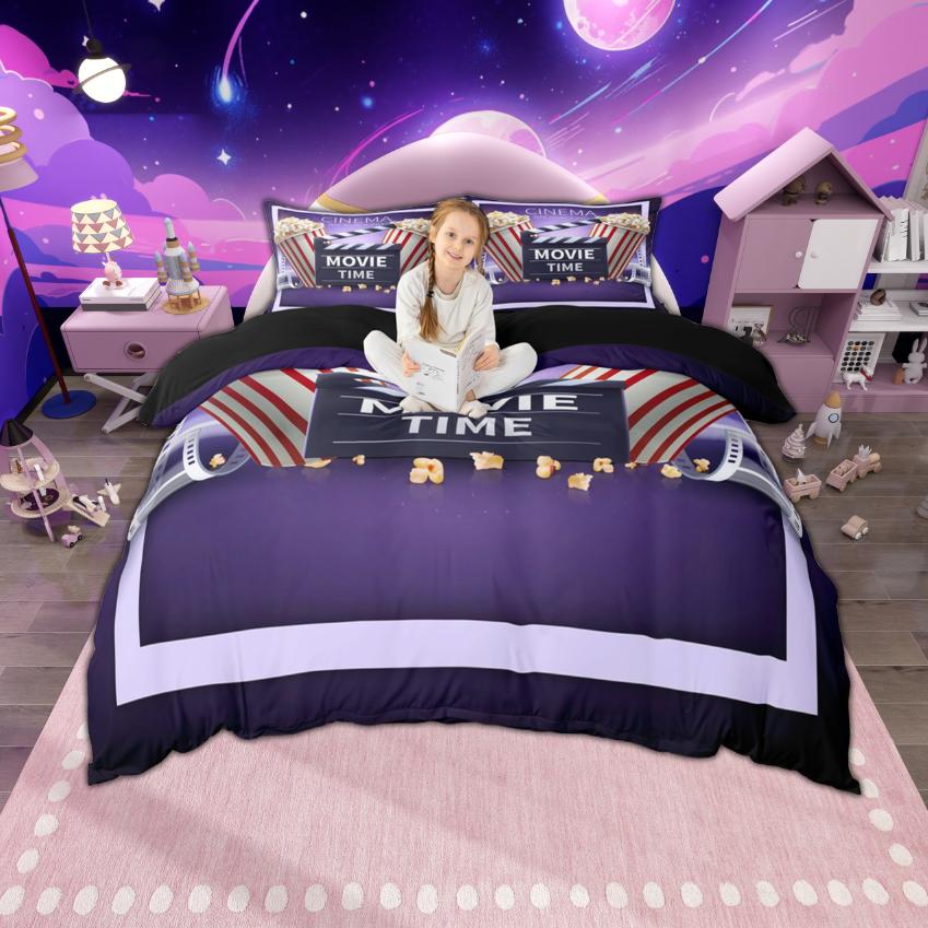 Homewish Kino Popcorn Bettbezug Set, Vintage Film Bettwäsche Set, Film Thema Bett Set, Raumdeko