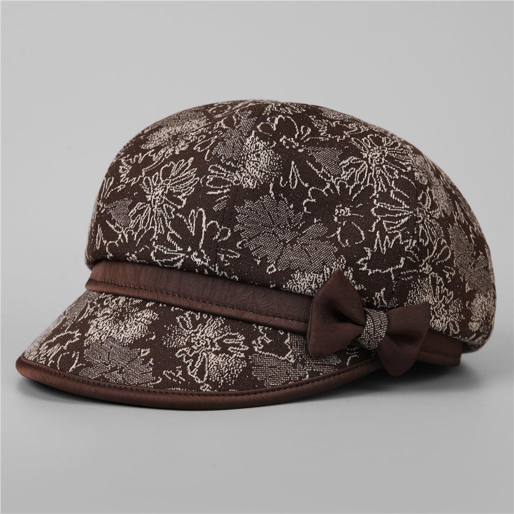 

Spring And Autumn Hat Female Mom Thin Printed Cloth Hat Short Brim Grandma Bere Cap Casual Hat M（56-58cm） темно-коричневого кольору