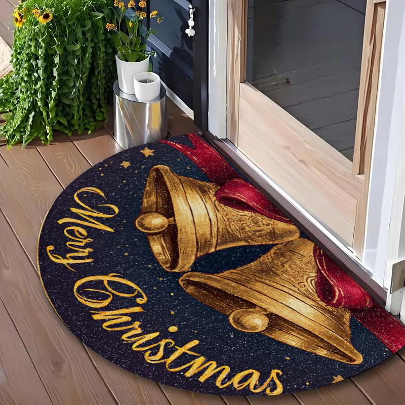 1Pcs Merry Christmas Bell Semi Circle Welcome Doormat Non-Slip for Outdoor Patio Porch Kitchen Bathroom Entryway Floor Mat
