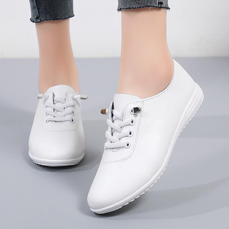 Mocasin de primăvară/toamnă pentru femei - Pantofi casual din piele cu talpă moale, albi (Marimea 41)