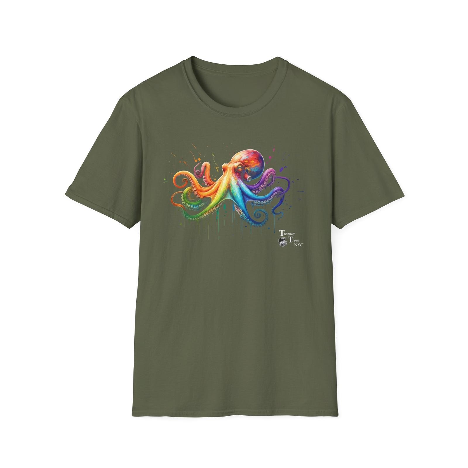 Psychedelic Vibrant Rainbow Octopus for Colored T-shirt Design S разноцветный