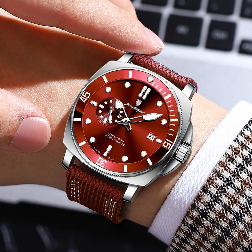 POEDAGAR Quartz Movement Luminous Hands Watch Mens Casual Nylon Strap Date Male Wristwatches Waterproof Clcok