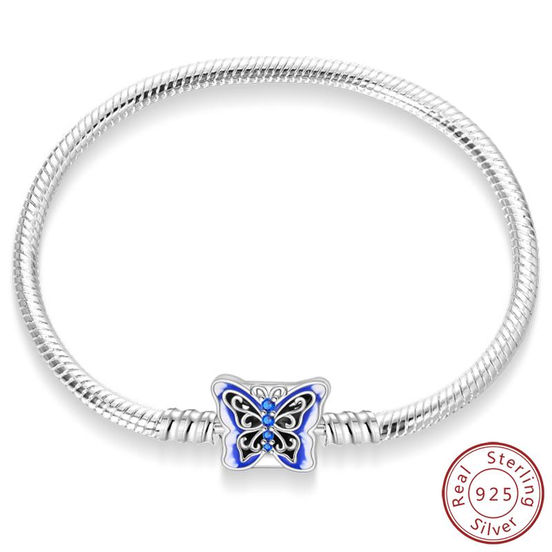 Real 925 Sterling Silver 17-20CM Butterfly Pet Ocean Starry Sky Original Bracelet Fit for Wedding Fine Jewelry DIY Making