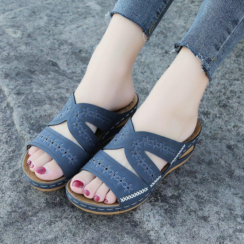 Women's Wedge Heel Fish Mouth Platform Large Size Shoes Multi-color Optional Embroidered Sandals Women
