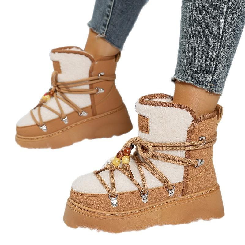 Botas de Nieve de Ante con Cuentas de Ancho Especial para Mujer, Botines con Plataforma para Aumentar la Altura, Botas de Invierno al Por Mayor para Mujer