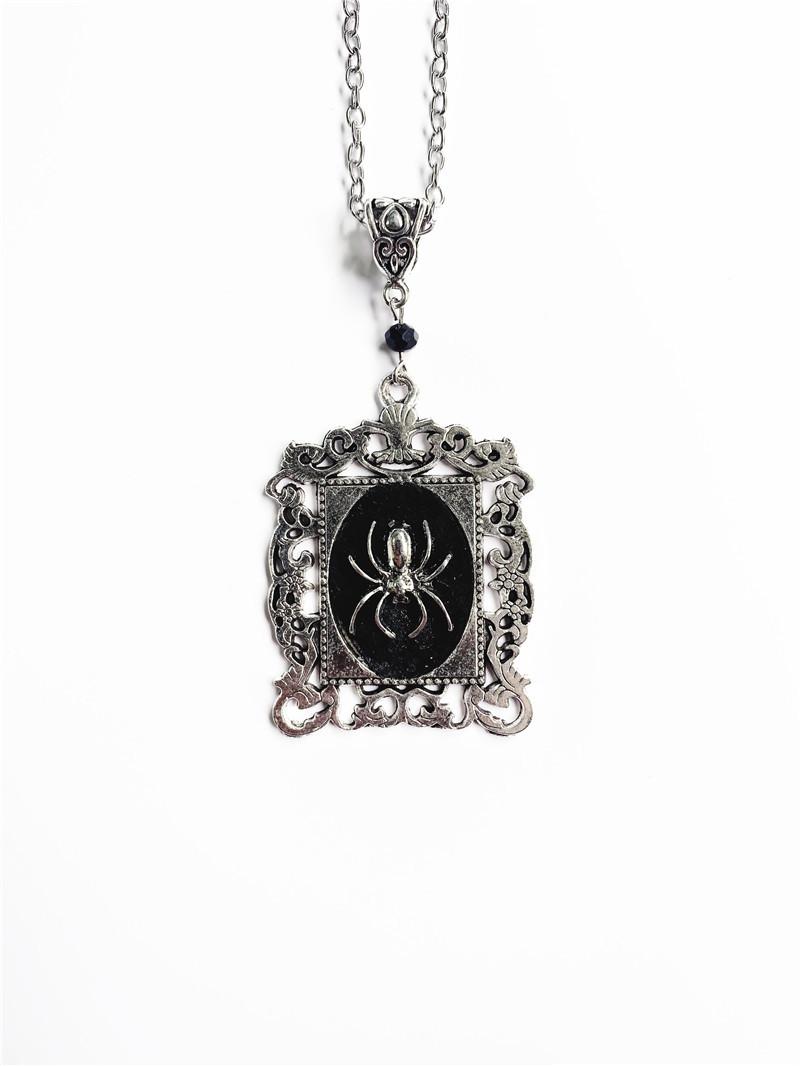 

Hip-hop Punk Sliver Color Hollowed-out Lacework Geometry Square Relief Spider Pendant Necklace for Women Men Gothic Jewelry Gift