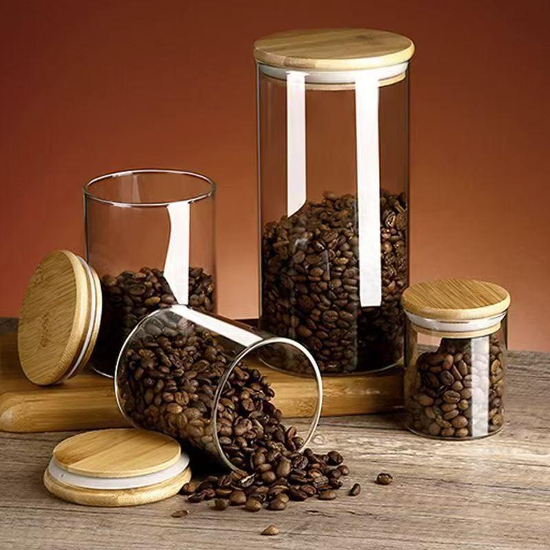 Borosilicate Storage Jar with Bamboo Lid, Moisture-Proof Tea Canister 53*60 (110ml); with bamboo lid