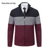 Men's Color Block Velvet-Lined Knit Cardigan with Stand Collar for Fall/Winter