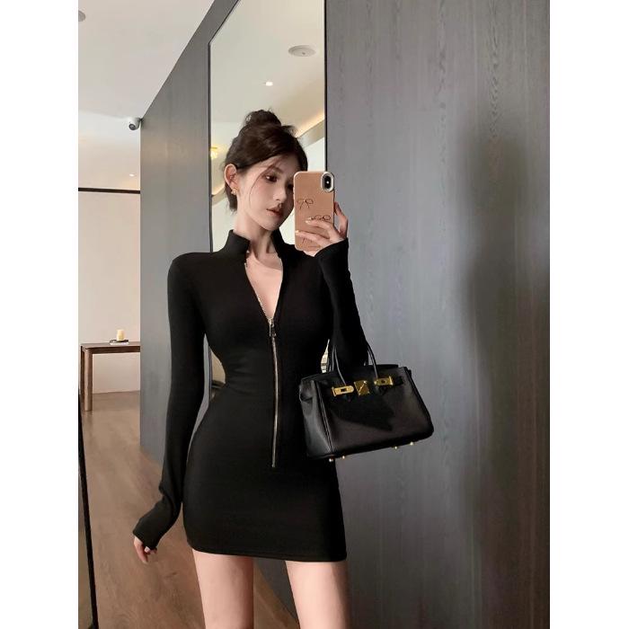 

Пикантное американское облегающее платье с воротником-стойкой и флисовой подкладкой - Стройнящее и облегающее бедра S чёрный