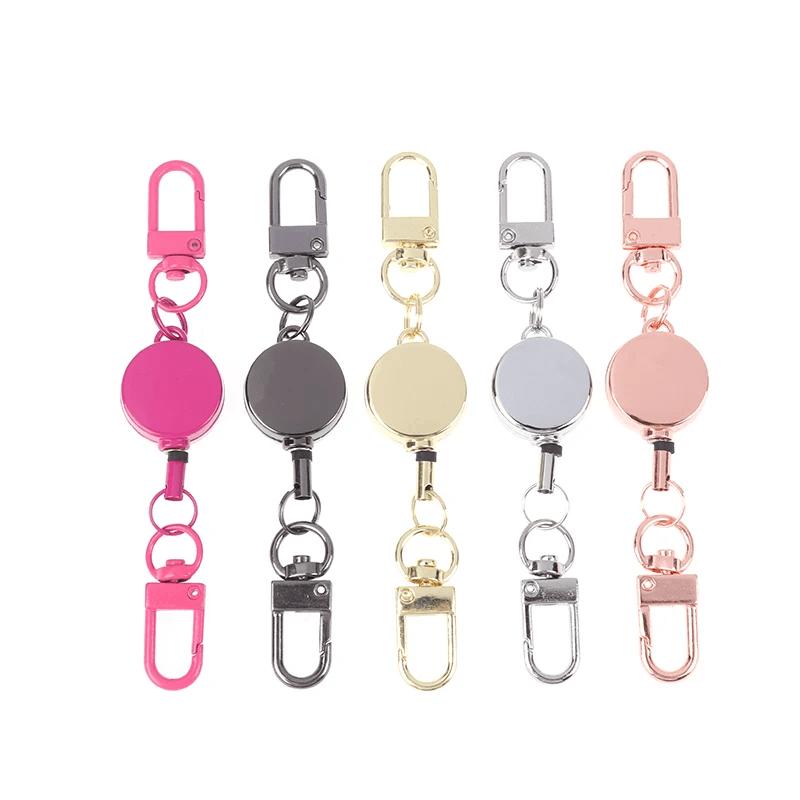 Retractable Badge Key Holder Badge Reel Anti-theft Metal Easy-to-pull Buckle Rope Elastic Keychain Key Ring Accessories