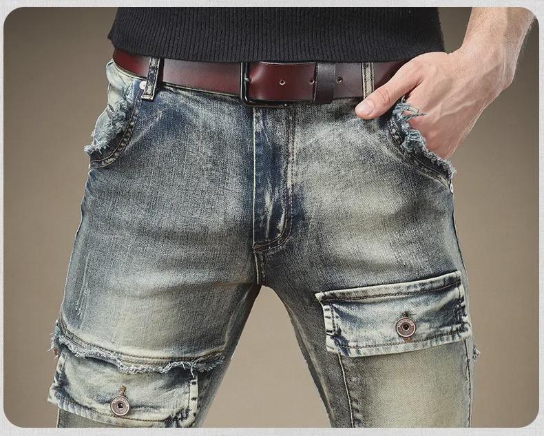 Men's American Retro Distressed Skinny Jeans: Heavy-Duty, Trendy Slim Fit with Scraped and Frayed Edges