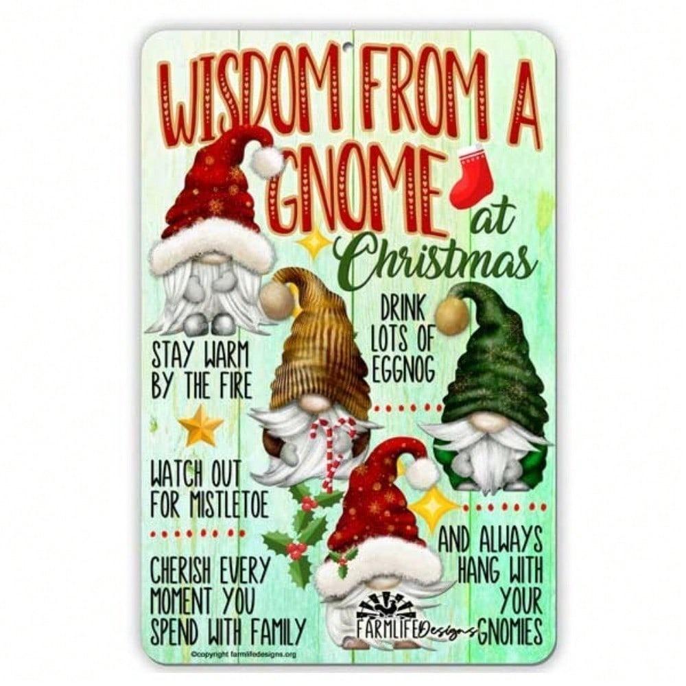 [SCNOW] Funny Gnome Wisdom Metal Tin Sign Wall Decor for Home Garden Indoor Outdoor Christmas Holiday