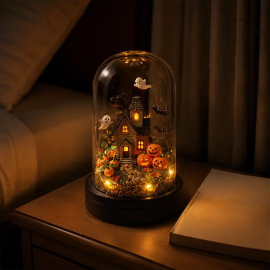 Indoor Outdoor Decor Haunted House Night Light, Glowing Ghost LED Table Lamp for Led Decoration Halloween Party, Spooky Desk Bedroom, Festive