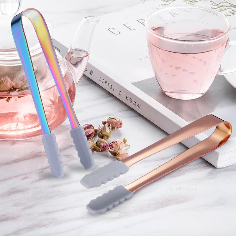 1pcs Stainless Steel Anti-skid Silicone Ice Clip Food Bread Clamp Food Grade Tongs Multipurpose Durable Clamp Sugar Cube Tongs