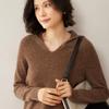 Women's Pure Wool Pointelle Hooded V-Neck Sweatshirt, Casual Loose Knit Sweater