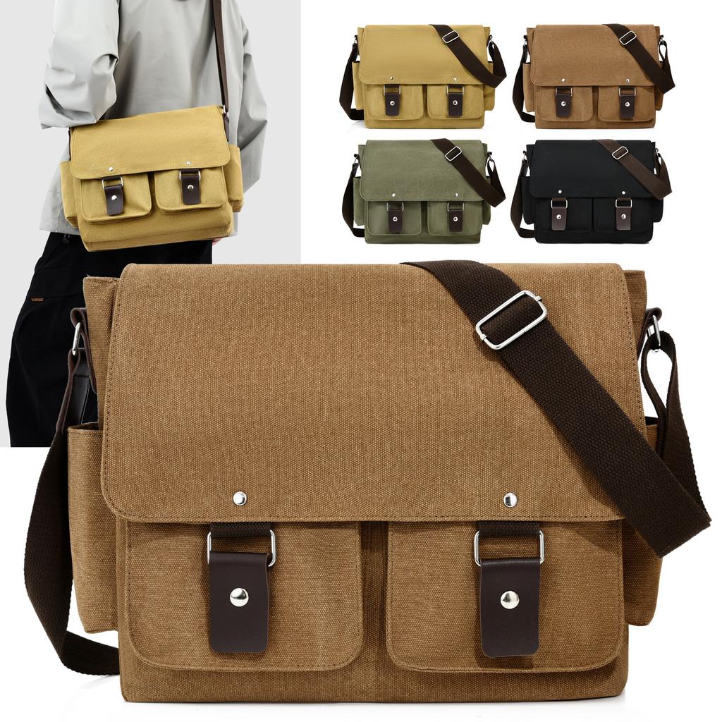 Herentas Retro Messenger Bag Canvas Tas Enkele Schouder Horizontaal Slijtvast Heren Commuter Tas Mode Schoudertas