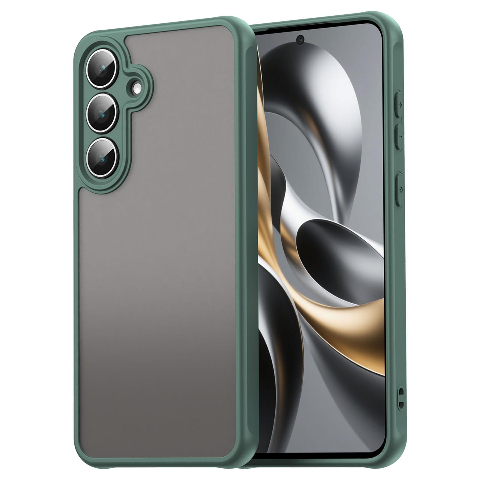 

For Samsung Galaxy S25 FE Case Drop Proof Airbags Frosted Translucent PC+TPU Phone Back Cover Green