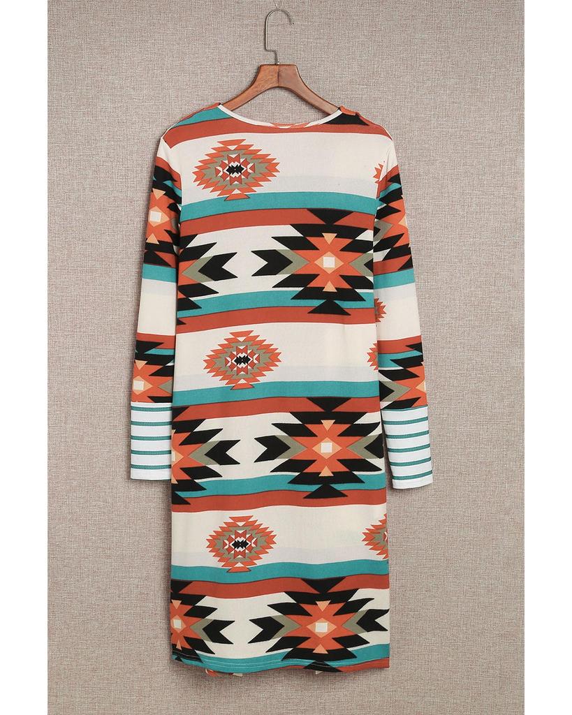 Azura Exchange Geometric Color Block Open Front Long Cardigan In Multicolor