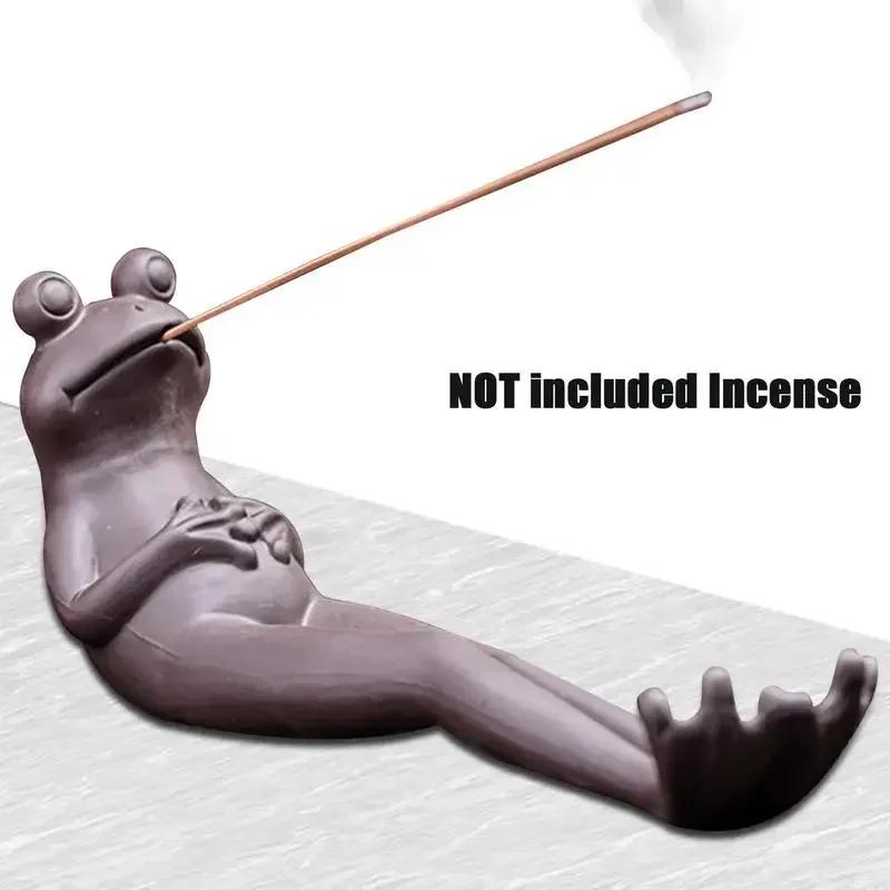 Home Decoration Creative Gifts Cute Frog Sculpture Incense Stick Burner Holder with Sticks Handmade Ceramic Incense Stick
