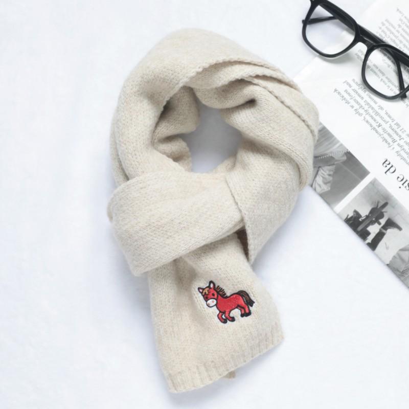 Womens Winter Acrylic Knit Scarf With Horse Embroidery Red Warm Wrap Gift Party Office