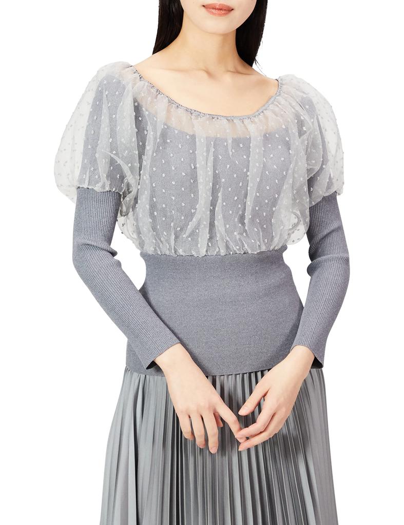 Snidel Sheer Docking Knit Top SWNT215063 GRY F Women's