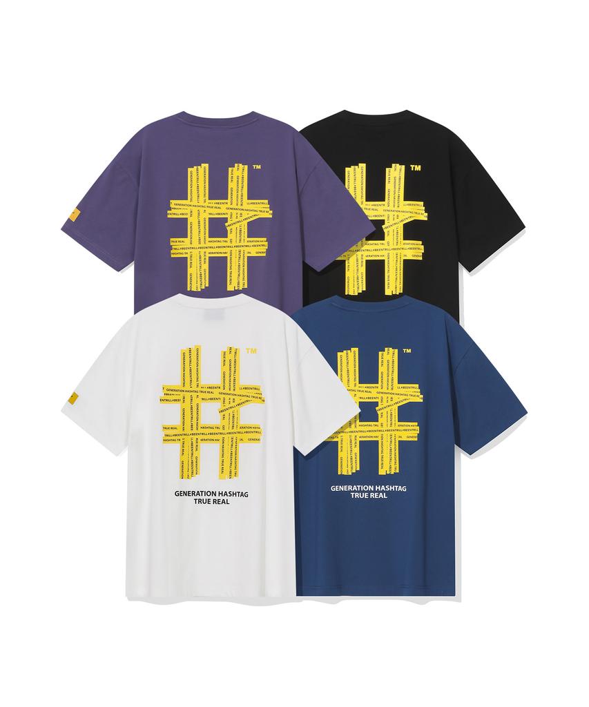 BEENTRILL Taping Hashtag Oversized Short Sleeve T-Shirt (Off-White)
