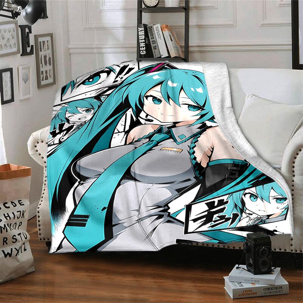 1pc Virtual Vocaloid Idol Flannel Blanket,Ultra Soft Warm Plush Throw for Home Bedroom Bed Sofa Cover Camping Picnic Gift Y72446