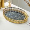 Oval Serving Tray Light Luxury Decorative Metal with Handles Versatile Marble Pattern Platter