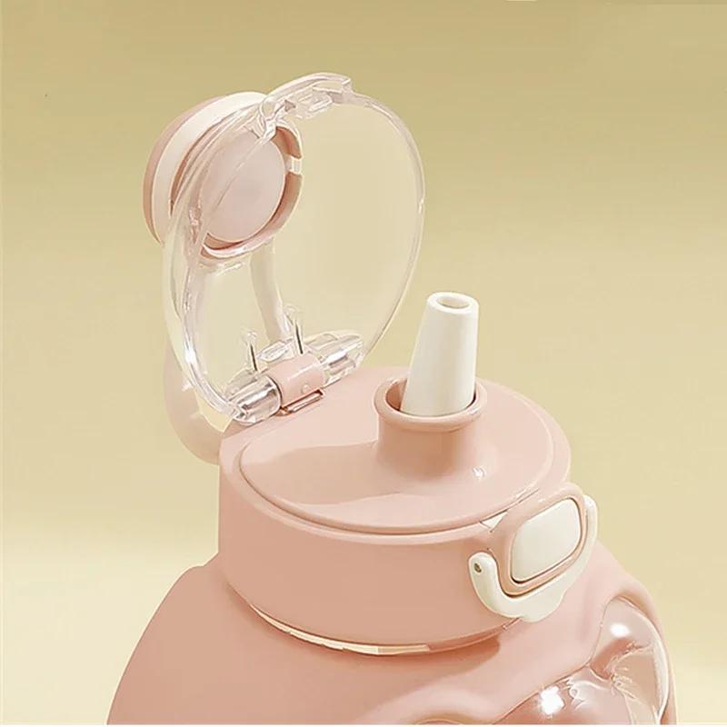 1 Liter Water Bottle for Girls Large-capacity Water Bottle Cloud Bear Summer Children's Straw Big Belly Cup Portable Drinkware