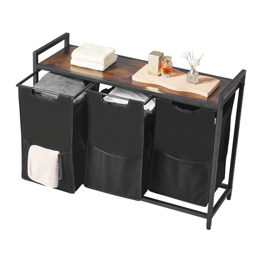 VEVOR 3 Section Laundry Sorter, Large Laundry Hamper with Metal Frame and Wooden Tabletop