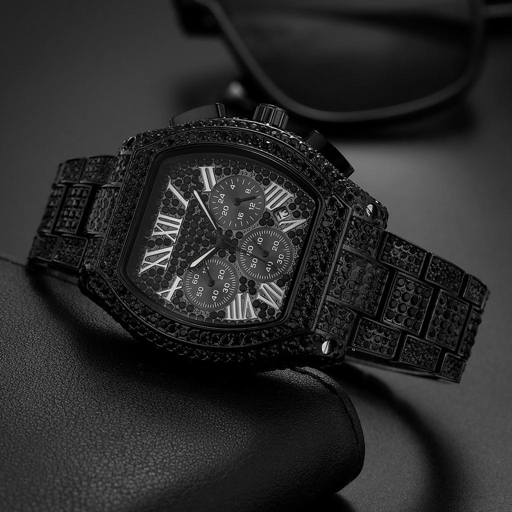 Gold Watch For Men Hip Hop Bling Bling Tonneau Quartz Watches For Large Man Waterproof Millerable Hand Clock Gift