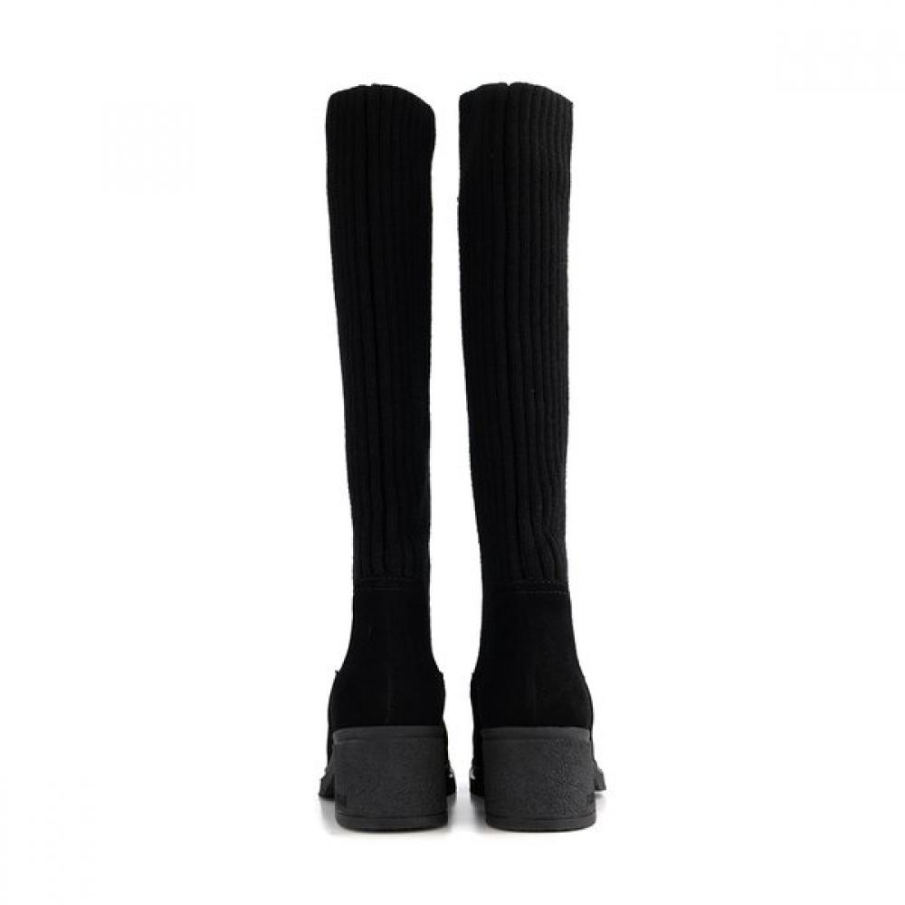 Damen S Strick Langstiefel Samm013ak Schwarz