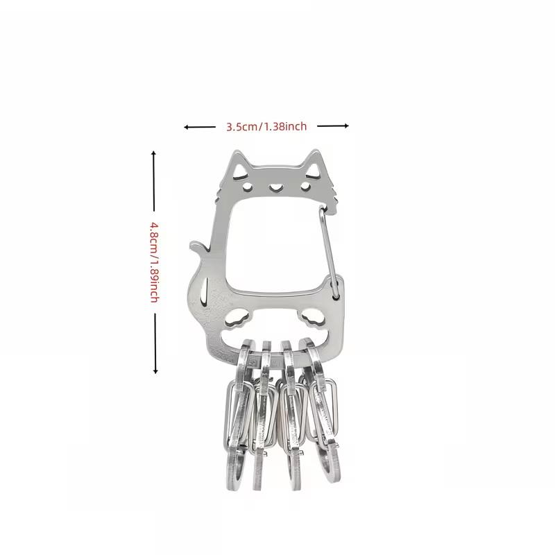 Stainless Steel Lucky Cat Keychain Unique Outdoor Travel Design Portable Hook Creative Pendant Functional and Cute for Bags