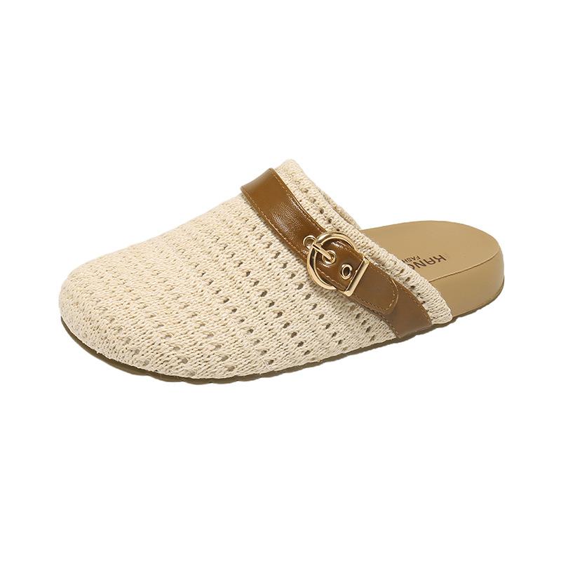 Woven Birkenstocks Women s Summer Clothing New Year s Baotou Half Slippers Thick-soled Hollow Holiday Cool Slippers 35