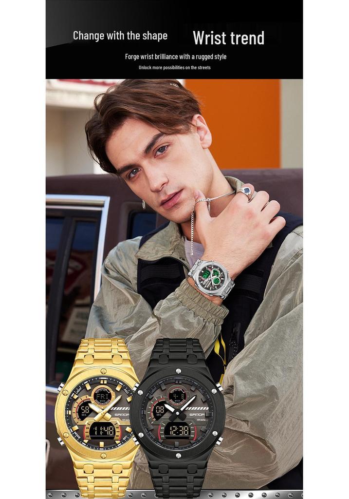 Sanda TEMU Men's Luminous World Time Dual Display Waterproof Watch
