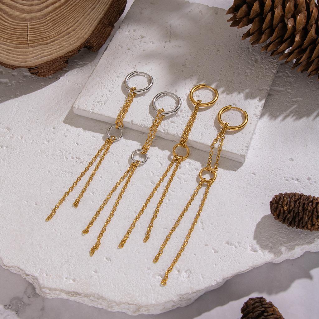 Yori Stainless Steel Two-tone Circular Chain Tassel Earrings Waterproof for Women Delicate Popular Jewelry Wholesale 2025